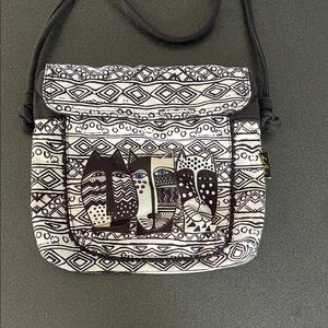 Black & White Patterned Crossbody Bag with Cat Motif